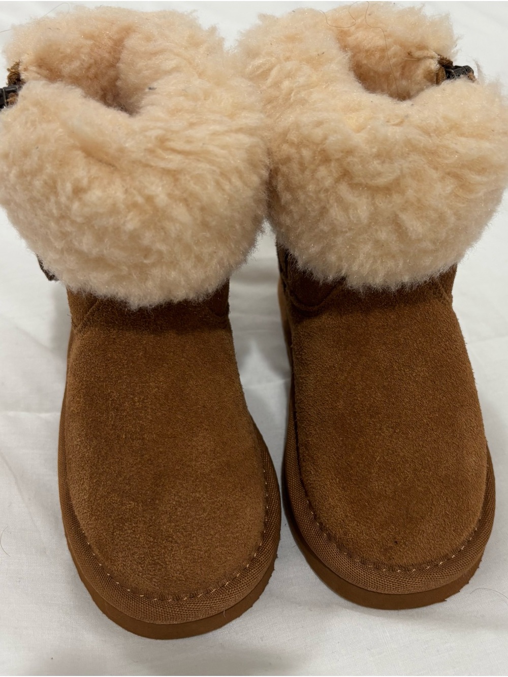 BearPaw Kids Chestnut Brown Suede Boots with Cream Fur Cuff